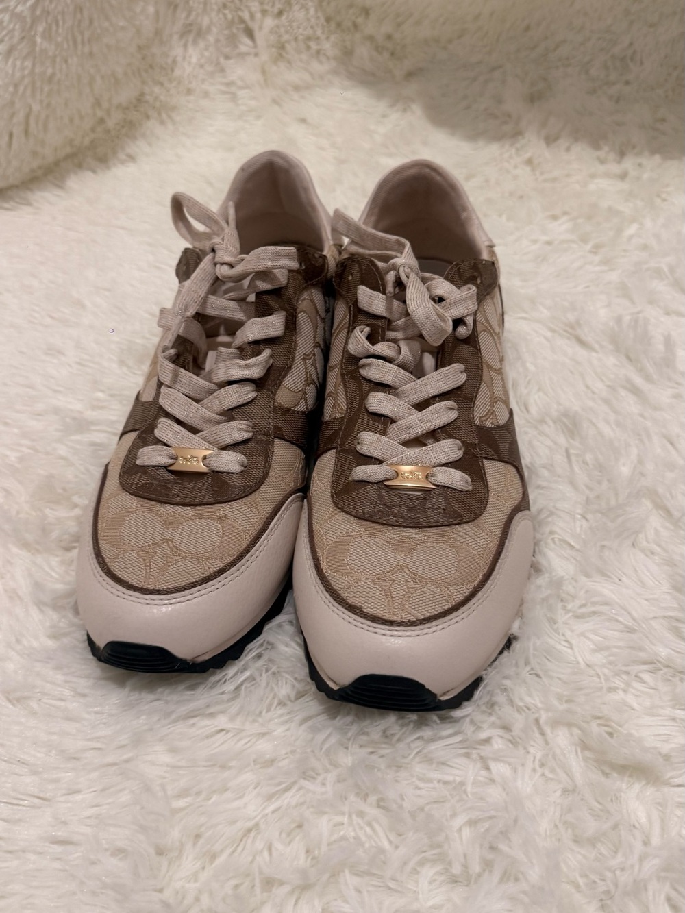 Coach Women's Signature Canvas and Leather Sneakers in Beige and Brown